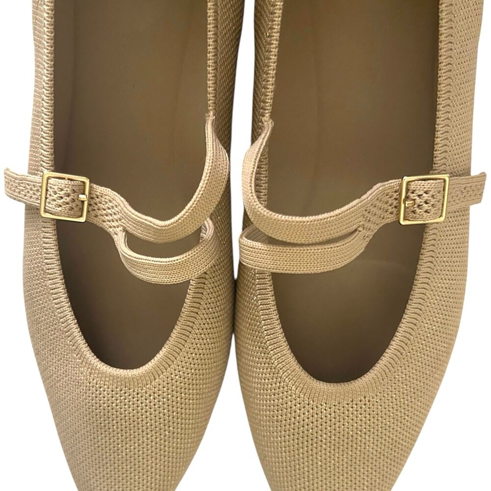 VIVAIA, 'Aria' Pointed-Toe V-Strap Mary-Jane Flats Gold Shimmer Beige Size 11 US - Picture 6 of 12